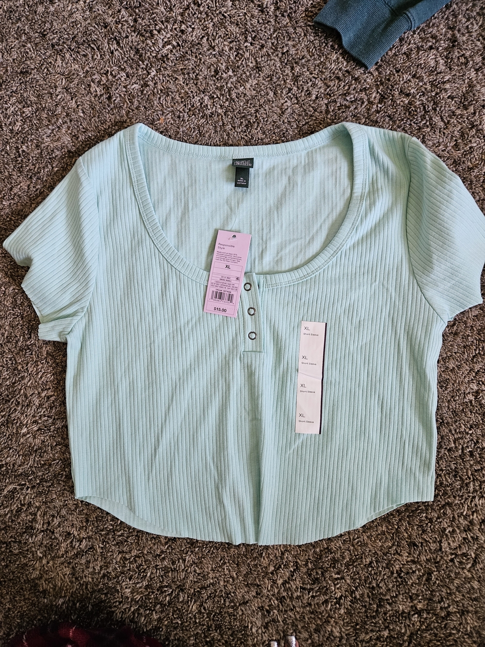 Target Mint Ribbed Scoop-Neck Henley Crop Top